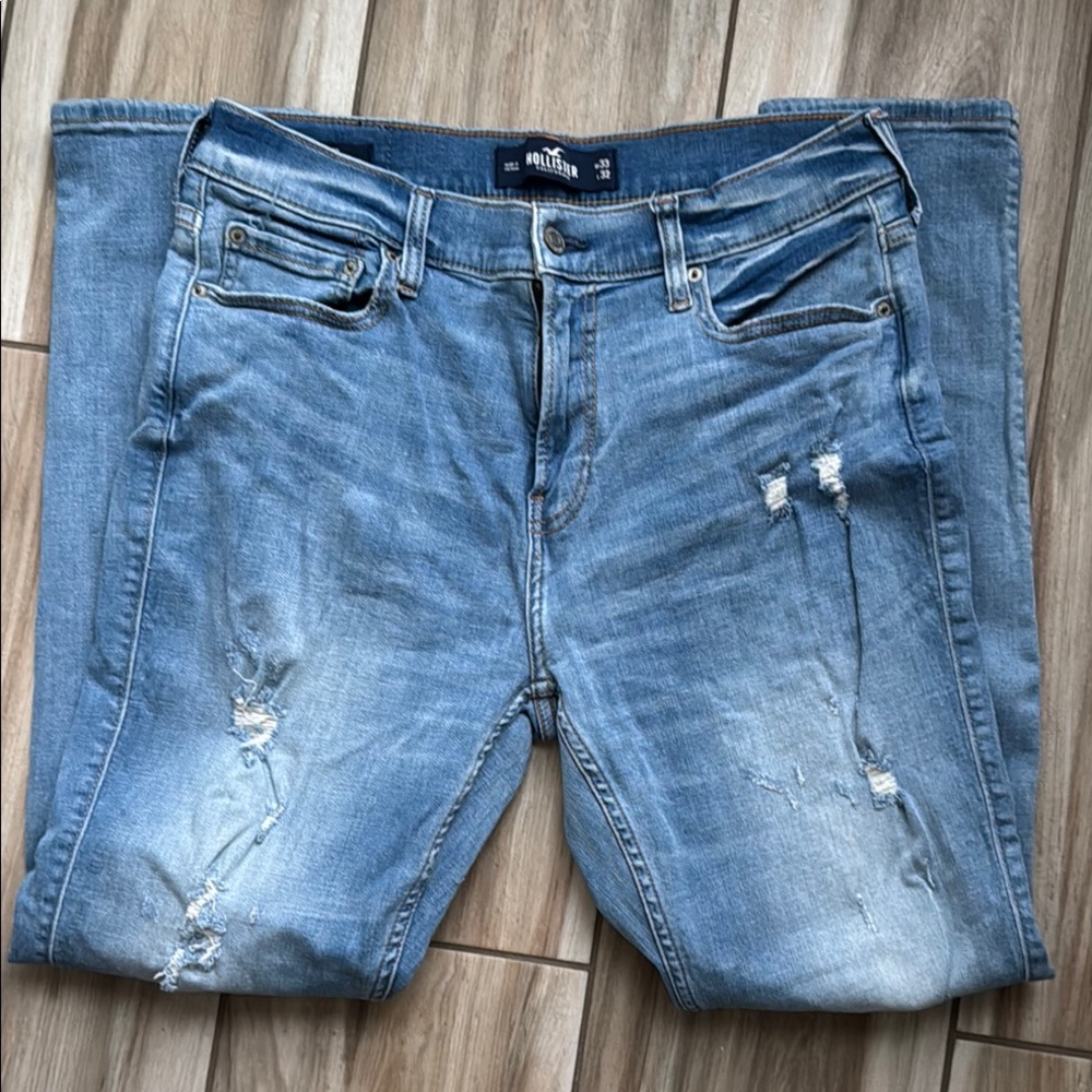 Hollister Blue Slim Jeans with Distressed Details
